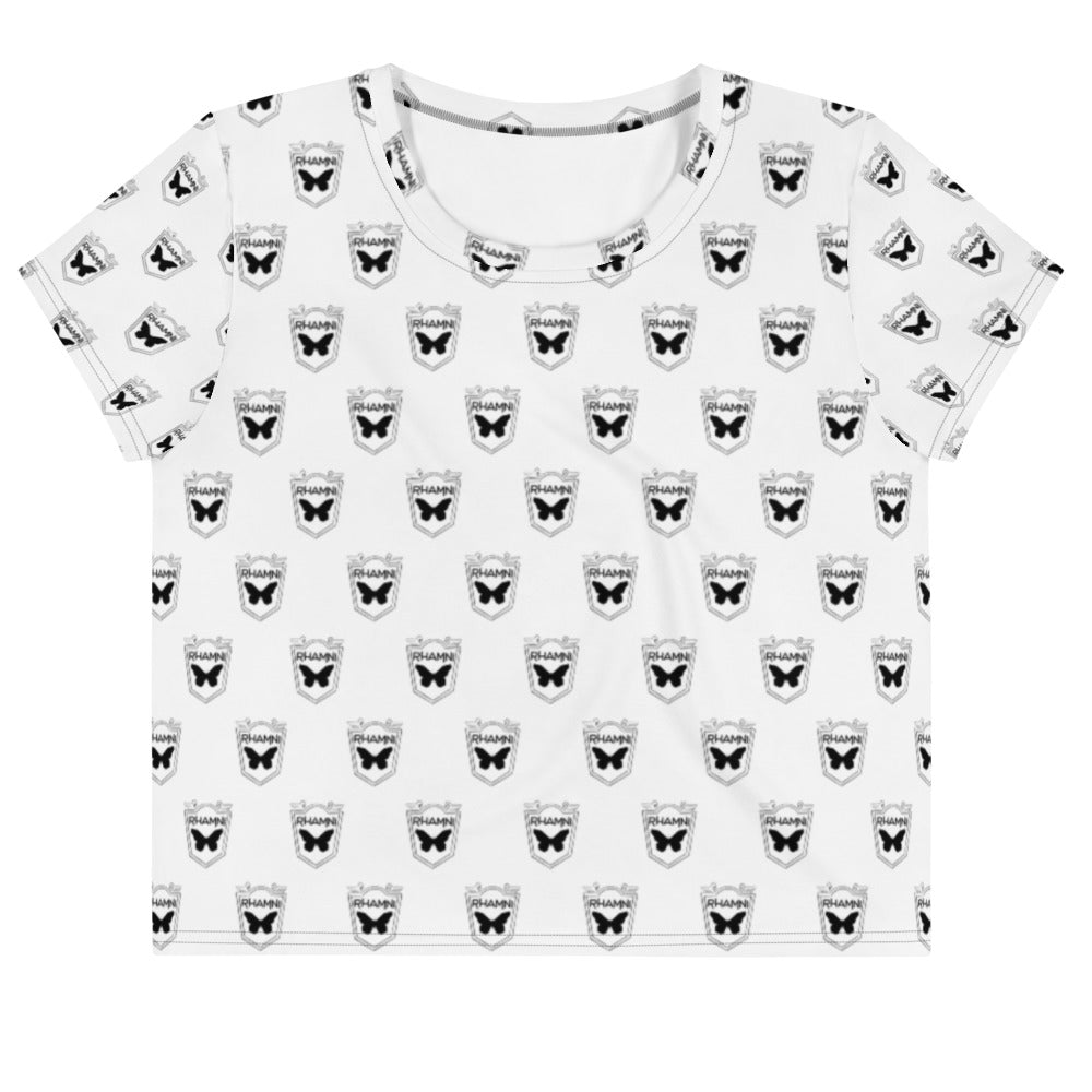 White Logo Print Crop