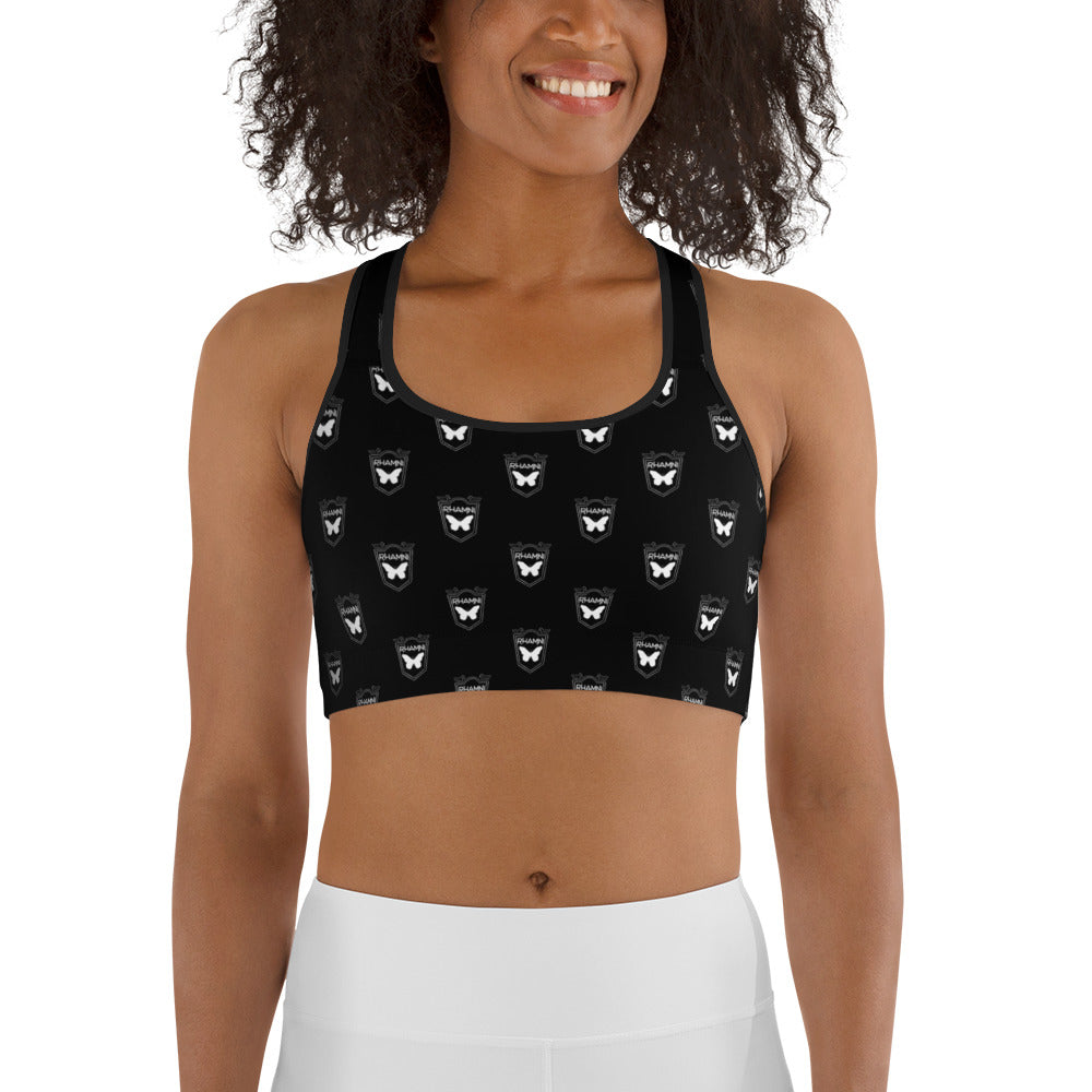 Black Logo Print Sports bra